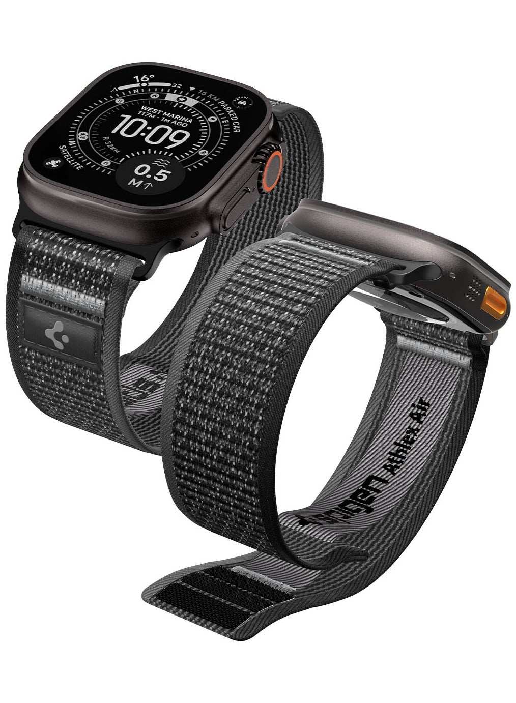Spigen Athlex Air 2 Apple Watch Band for Apple Watch Ultra 3/2/1 49mm, Series 10 46mm, 9/8/7 45mm, SE2/SE/6/5/4 44mm, 3/2/1 42mm Adjustable Loop Band Strap - Active Black Gray